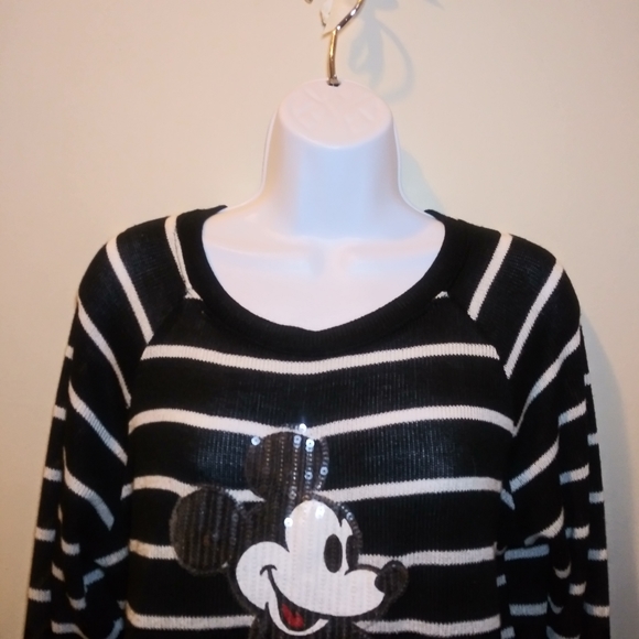 EUC Disney Black & White Striped Sequinned Mickey Mouse Sweater - Picture 2 of 9